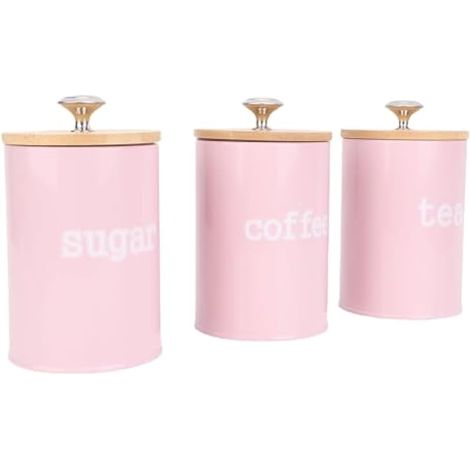 Ensemble de 3 boîtes de rangement hermétiques en métal avec étiquettes en bois vintage pour le thé, le café et l'organisation de la cuisine (1/5)