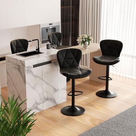 Barhocker Höhenverstellbar Rückenlehne Kunstleder 4er Set Schwarz (1/5)