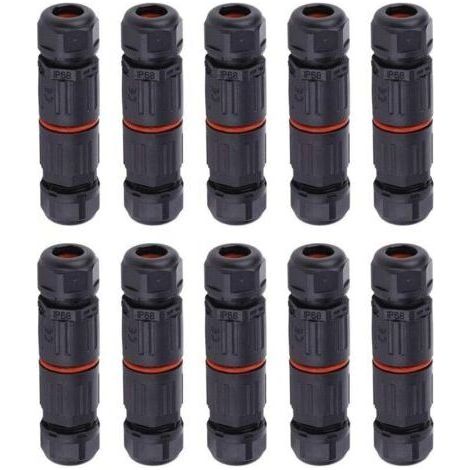 10 PCS IP68 Etanche Connecteur de Câble Electrique, Femelle 3 Broches Connecteurs Etanches Prise de Courant Extérieure Raccord de Connecteur Fil Etanche (1/5)