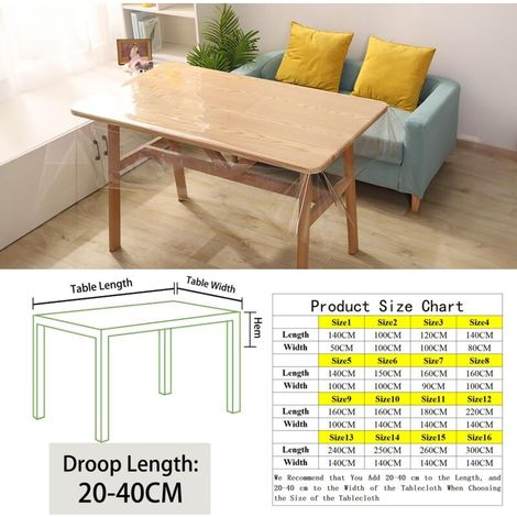 Tovaglia trasparente in PVC, 140 x 220 cm, protezione per tavolo in plastica trasparente, tovaglia sottile per uso esterno, giardino e interno, impermeabile e lavabile, pellicola protettiva tagliata s (1/4)