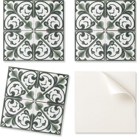Baldosas de vinilo autoadhesivas con estampado decorativo, dise帽o floral con adornos, 9x30x30 cm