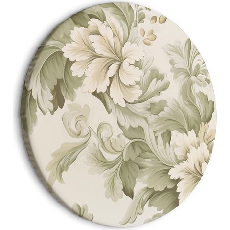 Tableau rond - Fleurs rétro vintage dans des tons crème et vert doux / Fleurs vintage aux couleurs claires (1/4)