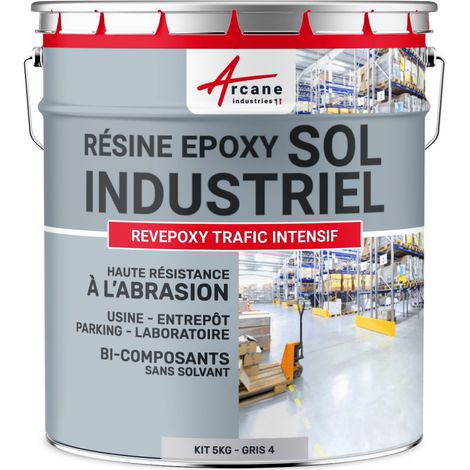 Zwei-Komponenten-Industrie-Epoxid-Beschichtung - REVEPOXY TRAFIC INTENSIF - Grau 4 RAL 7047 - kit 5kg bis zu 10m² für 2 Schichten (1/5)