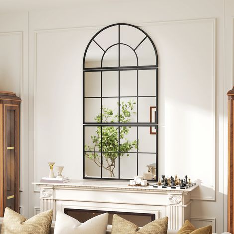 Specchio da parete, specchio da finestra, composto da tre pezzi, cornice in metallo, 76 x 53 cm, nero