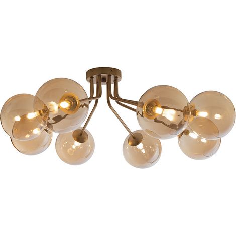 "Plafoniera HONEY in metallo ottone con otto diffusori in vetro champagne"