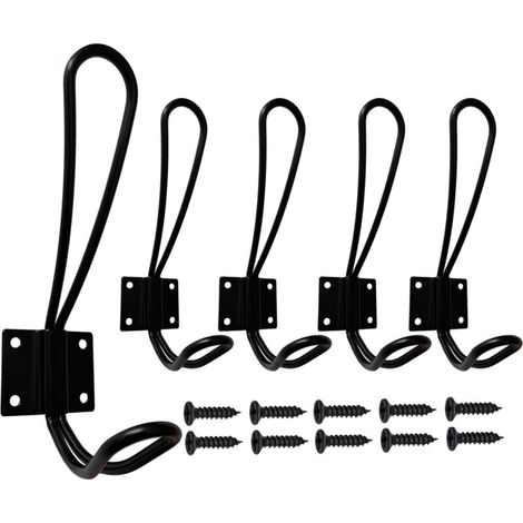 Appendiabiti da parete nero, confezione da 5, appendiabiti da parete e ganci per la casa, ganci in metallo retrò resistenti con viti per ingresso, bagno, WC, mobili da cucina