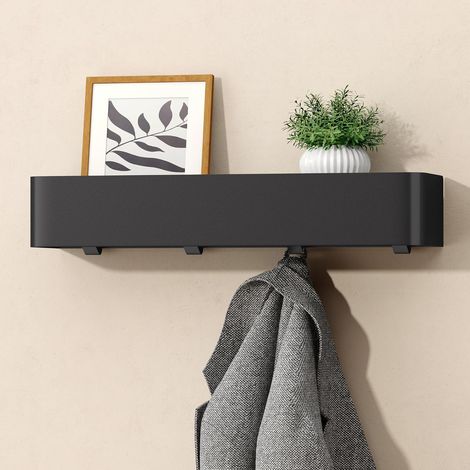 doporro Estante de Pared de Diseño Minimalista con Ganchos Ocultos, Acero al Carbono, Estructura Desmontable, Negro Arena, 40 cm, Reglo-05 (1/5)