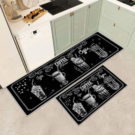 Kitchen Rugs Set of 2 Non-Slip Washable Anti-Fatigue Kitchen Mats for Home Office Standing Office Decoration (D, 43 x 75 + 43 x 150 cm) (1/5)