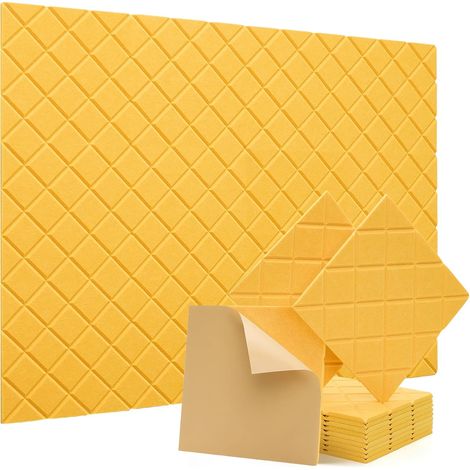 Panneaux acoustiques auto-adhésifs, paquet de 12, rembourrage insonorisant en Polyester 30 x 30 cm, panneaux muraux insonorisés haute densité, jaune (1/5)