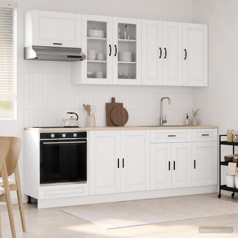 vidaXL Unità Cucina PORTO 8 pcs Bianco Legno ingegnerizzato (1/5)