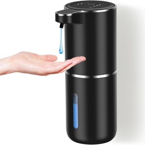 Seifenspender, USB-C-wiederaufladbarer Wandseifenspender 350 ml, 4 einstellbare Stufen, schwarzer Flüssigseifenspender für Küche und Bad