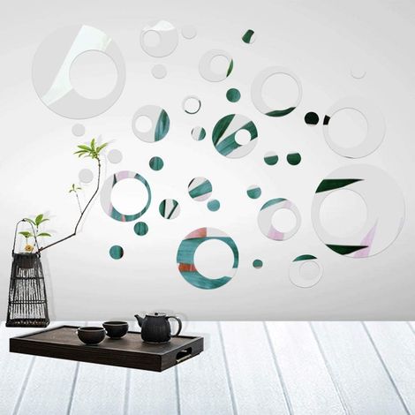 Lot de 32 autocollants muraux circulaires amovibles en forme d'anneau, effet miroir acrylique, pour la décoration de votre salon ou chambre. (1/5)