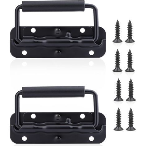 Poignée Pliante à Ressort, 2Pcs Poignée de Caisse Pliantes 120mm avec Vis, Poignée de Boîte Pliable de Remplacement pour Caisses, Portes, Boîtes à Outils de Caisse (1/5)