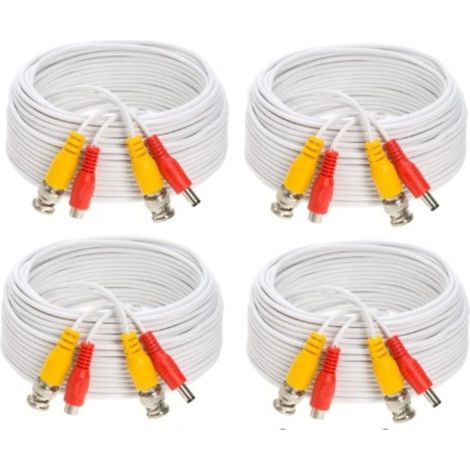 Lot de 4 câbles d'alimentation vidéo BNC de 15 mètres (50 pieds), rallonge BNC tout-en-un pré-assemblée avec connecteurs, compatible avec les systèmes de vidéosurveillance CCTV et DVR. (1/5)