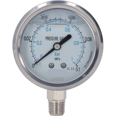 Manomètre à vide antichoc radial en acier inoxydable, usage industriel et domestique, 1/4 NPT, 00,1 MPa (1/5)