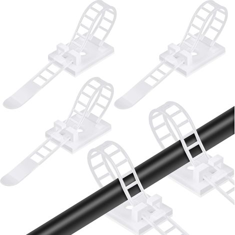 Blanc Lot de 50 Serre Câbles et Serre Câbles avec Support Auto Adhésif, Serre Câbles Réglables en Nylon avec Option Vis, Gestion des Câbles pour la Ma