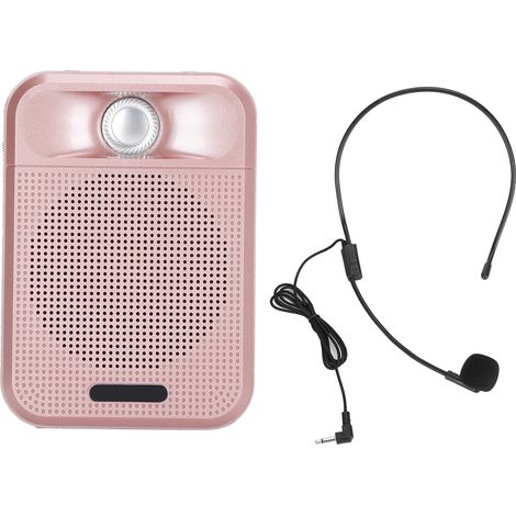 Amplificateur vocal portable, microphone rechargeable, haut-parleur, radio, compatible carte mémoire, rose (1/5)