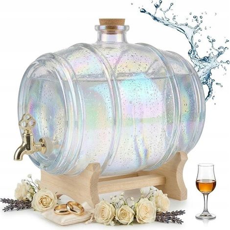 BARRIL DE CRISTAL 2L barril ARCO脥RIS con grifo para VINO MOONSHINE BODA