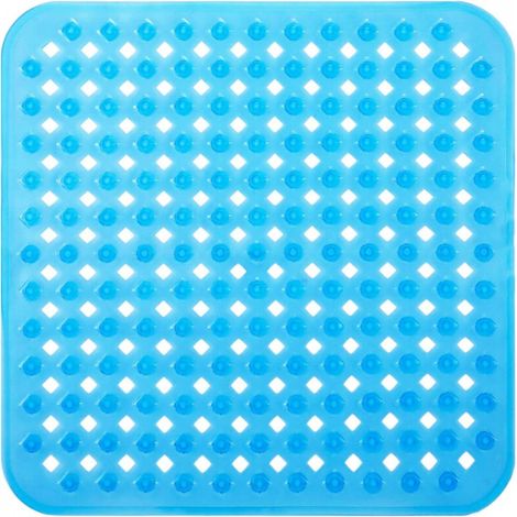 bleu Tapis de Bain de Douche, 53x53cm Tapis de Baignoire Antidérapant, Tapis de Douches Antiderapant Carré à Ventouses, Anti Glisse Tapis, Lavable en Machine (1/5)