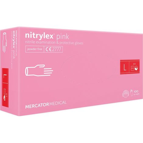 Guantes de nitrilo rosa Mercator, talla L, 100 unidades.
