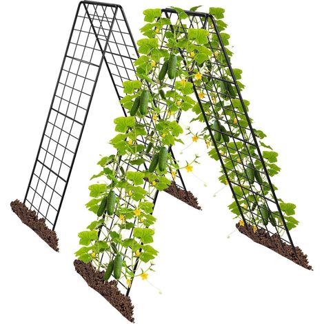 Lot 2 treillis forme A pliables potager plantes grimpantes, structure anticorrosive accessoires complets montage sans outils (1/5)