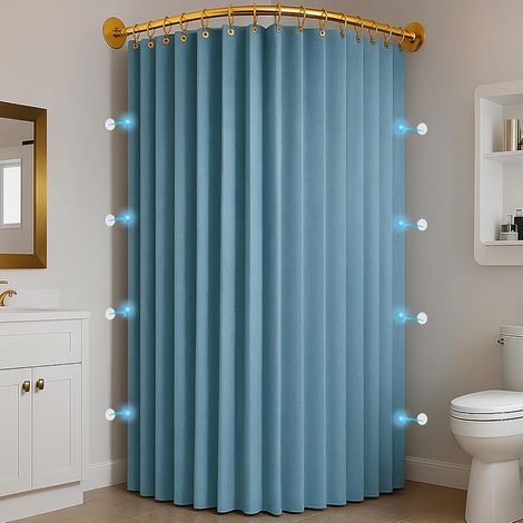 Rideau de Douche Anti Moisissure en Tissu Imperméable Lavable avec Crochets, Rideau de Douche d'angle Pliable Aimantée pour Salle de Bain, 230 g/m², Bleu Clair, 80x180cm (1/2)
