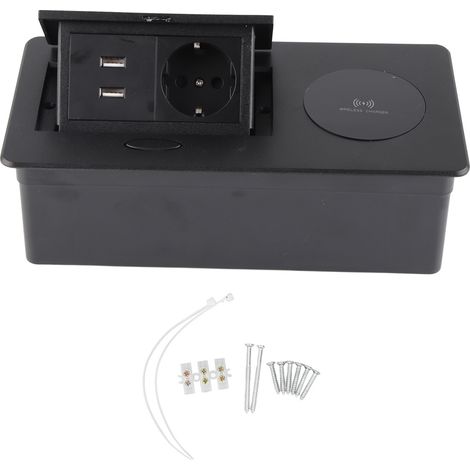 Prise électrique escamotable sans fil, boîtier de connexion de table, bloc multiprise EU avec 2 ports USB, 250V AC (1/5)