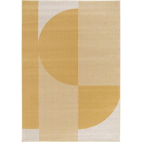 Tapis salon et chambre 200x290 beige et jaune tissé motif géométrique CONTUNI