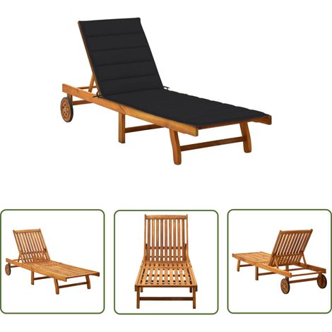The Living Store Sonnenliege mit Auflage Akazie Massivholz - Holz-Sonnenliege - Gartenliege - Akasienholzsitzgelegenheit - Lounge Chair - Sonnenschirmbefestigung (1/5)