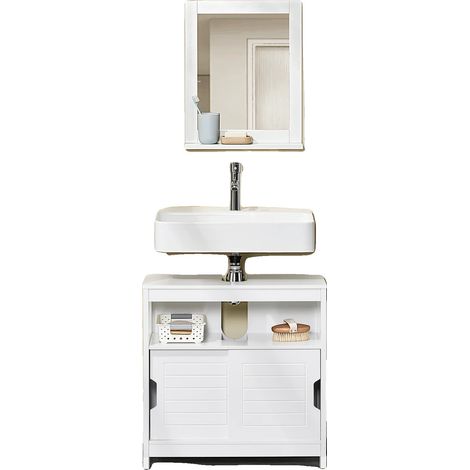 Armario de baño, amplio espacio de almacenamiento, diseño compatible con sifón, blanco. (1/2)