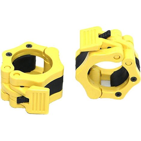 Lot de 2 colliers de serrage jaunes de 50 mm pour haltères, destinés à la musculation et au fitness. (1/5)