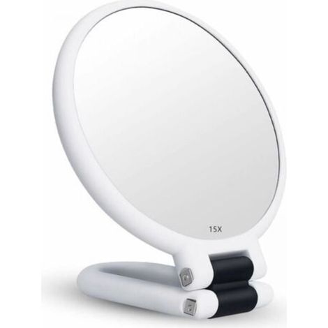 15x magnifying mirror, double-sided folding mirror with handle, pocket makeup mirror, tinted mirror, hairdresser's folding mirror suitable for various makeup details (1/5)