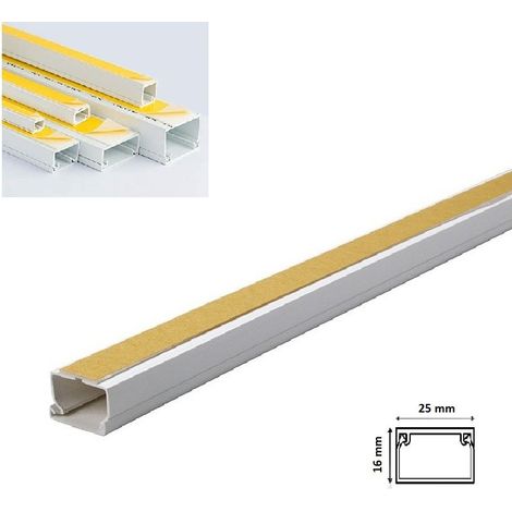 2mt Canalina adesiva 25x16 mm per cavi elettrica in plastica passacavi bianco coprifili a parete con copertura (1/5)