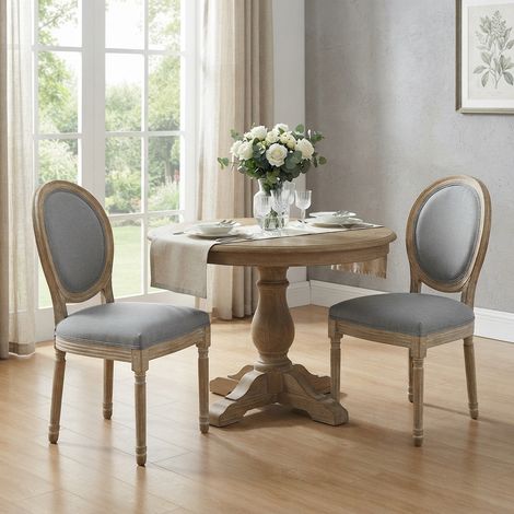 Chaise de Salle à Manger Lot de 2 Médaillon Versailles – Style Louis XVI, Pieds en Bois, Tissu Gris – 50 x 61 x 94 cm (1/5)