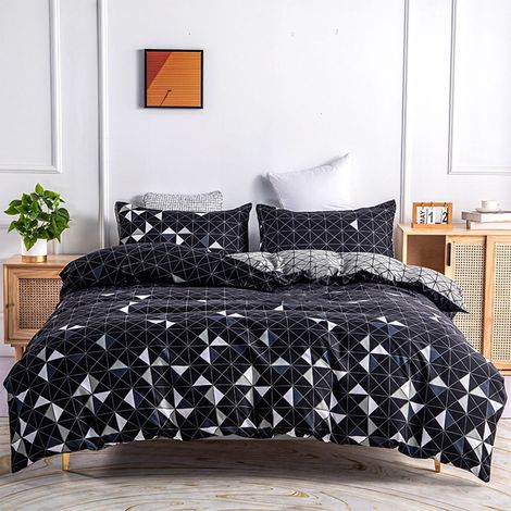 Housse De Couette Simple - 135x200 Cm - Microfibre Lavée - Fermeture À Boutons - 1 Taie D'oreiller Incluse - Noir Ou Gris (1/5)
