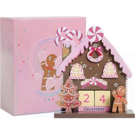Calendrier de l'Avent intérieur pour le bureau et la maison, en forme de chalet de Noël, avec compte à rebours de Noël et décorations en bois. (1/5)