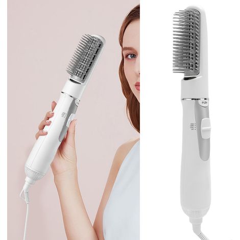 Brosse séchoir à cheveux 2 en 1 à air chaud et froid et ions négatifs, avec 3 vitesses de soufflerie et cordon pivotant (blanc). (1/5)