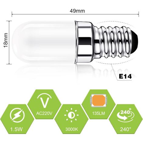 Ampoule LED E14 pour Réfrigérateur, 2W équivalent à 15W, Blanc Chaud 3000K, Ampoule pour Frigo, Lampe de Sel, Machine a Coudre, Non variable, Lot de 2 (1/4)