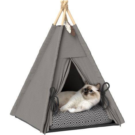 JSSEVN - Tienda tipi para mascotas  Cama para gatos o perros con cojín suave  Diseño original y cómodo  Gris (1/5)