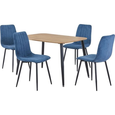 Aspen Light Oak Rectangular Table & 4 Blue Fabric Chair Set - MDF/Metal - L54 x W44 x H88 cm