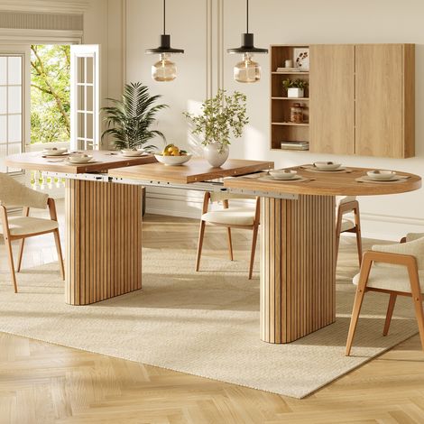 Table à manger extensible 120-160 x 80 x 75,5 cm, ovale grande capacité montage facile stable, salle à manger, MDF, Marron (1/5)