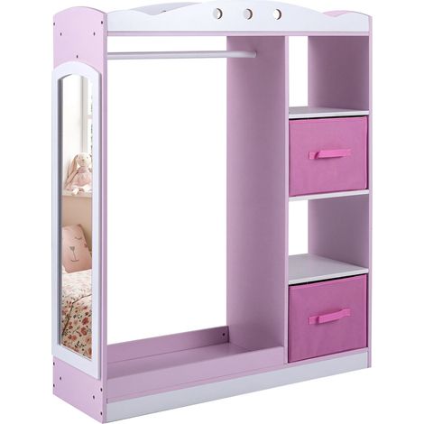 Kids Dress Up Storage with Full Length Mirror and Open Shelves-Pink (1/5)