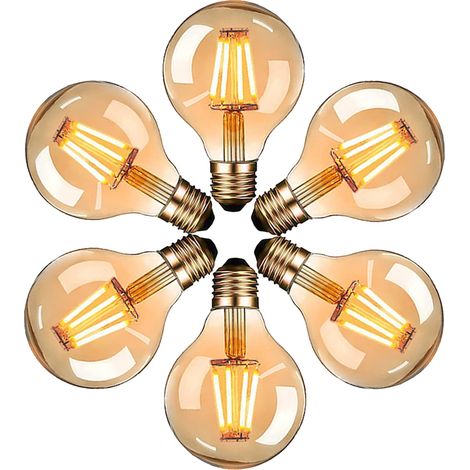 Edison-LED-Lampen, Vintage G80 E27 4W Glühbirne, Warmweiß 2700K, Retro-Glühfadenlampe, nicht dimmbar, 6er-Pack (1/5)