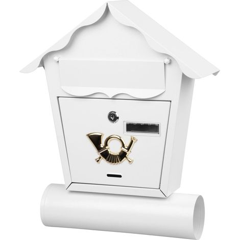 Briefkasten NESTOR, 370x100x440 mm, Post, mit Zeitungsfach, weiß