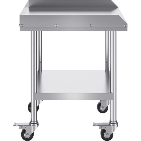 Table de travail inox 61x61 cm avec 4 roulettes, idéale pour la préparation culinaire professionnelle. (1/5)
