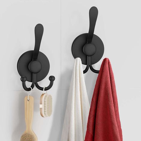 Lot de 2 crochets à ventouse robustes pour salle de bain,sans perçage,fixation sur verre,miroir,carrelage et cuisine,pour accrocher serviettes,peignoirs et luffa (noir,paire de 2) (1/5)