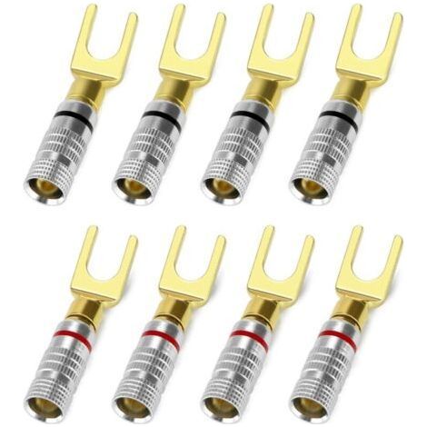Set of 8 banana plugs + 45° fork, connectors for speaker cable, stereo audio (1/5)