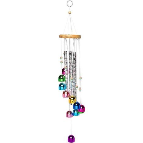 Farbenfrohes Windspiel für den Außenbereich mit 4 Aluminiumröhren und 11 Glöckchen, ideal zur Dekoration von Haus, Garten, Hof und Terrasse. – Crezuo
