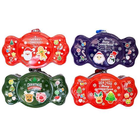lot de 4 boîtes cadeaux de Noël en fer-blanc pour bonbons (rouge, vert, violet)-15.5x6.3x8.5cm-Red