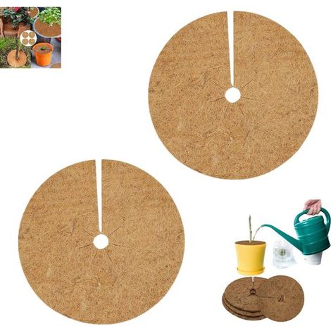 2 disques de paillis de coco - Paillis de coco - Désherbage - Tapis de coco pour plantes et arbres avec protection contre le gel - 20 cm de diamètre - Marron - Protection hivernale (1/4)